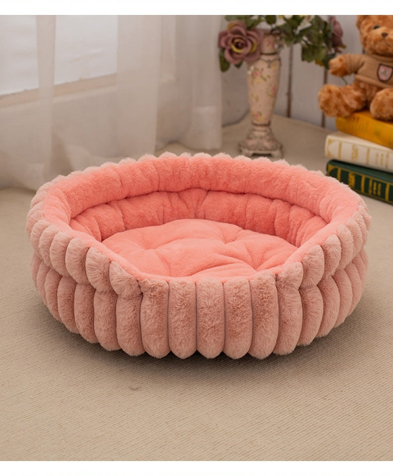 Straight Rabbit Plush Pet Round Bed
