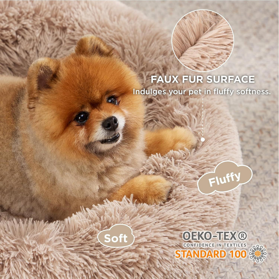 Solid Color Non-slip Round Fluffy Plush Pet Bed