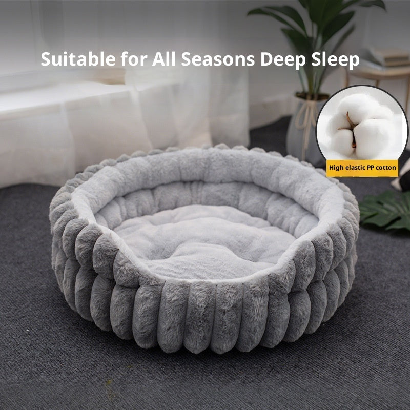 Straight Rabbit Plush Pet Round Bed