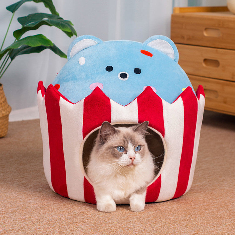 Warm Cake Bear Semi-closed Cat Nest