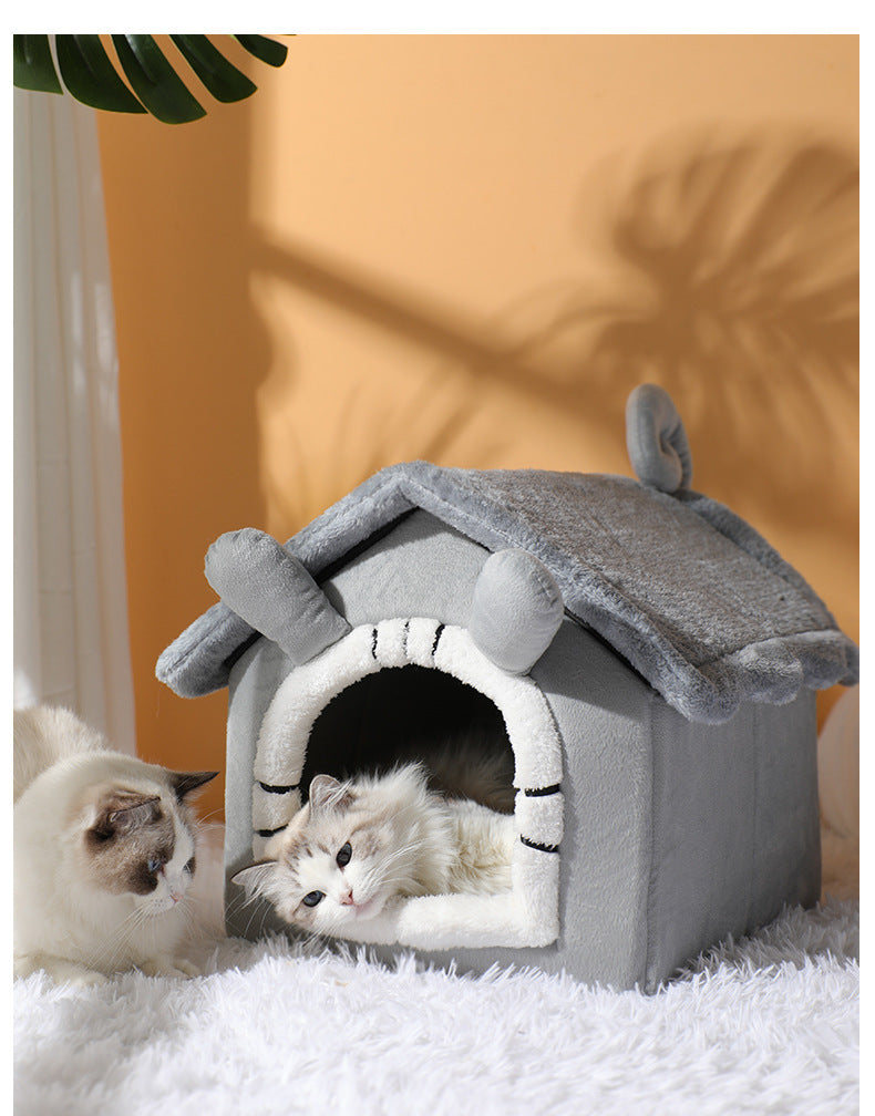 Thickened Pet Semi-closed Coral Fleece Bed