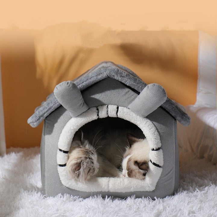 Thickened Pet Semi-closed Coral Fleece Bed