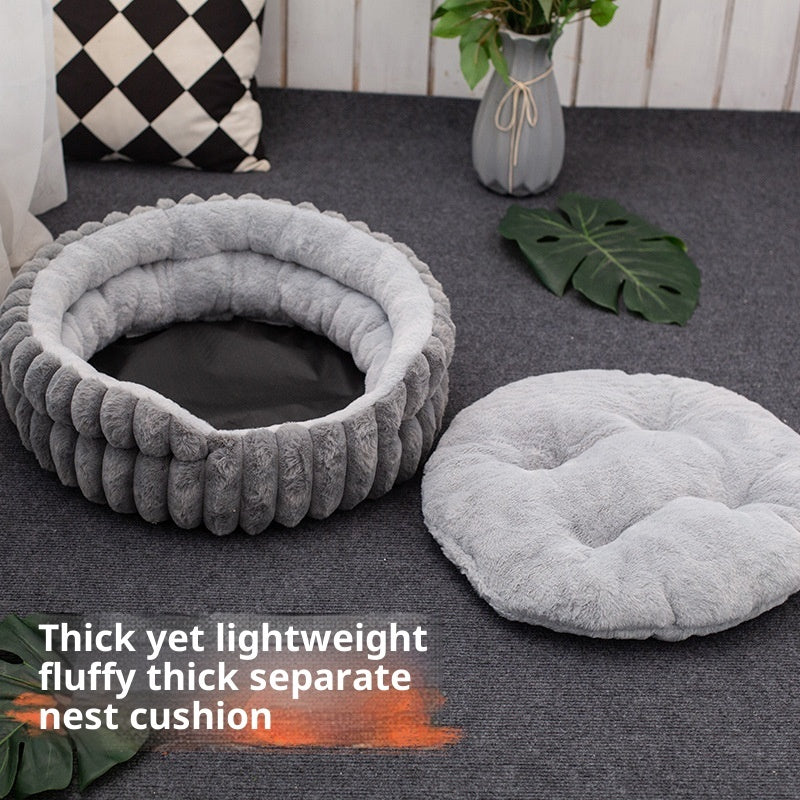 Straight Rabbit Plush Pet Round Bed