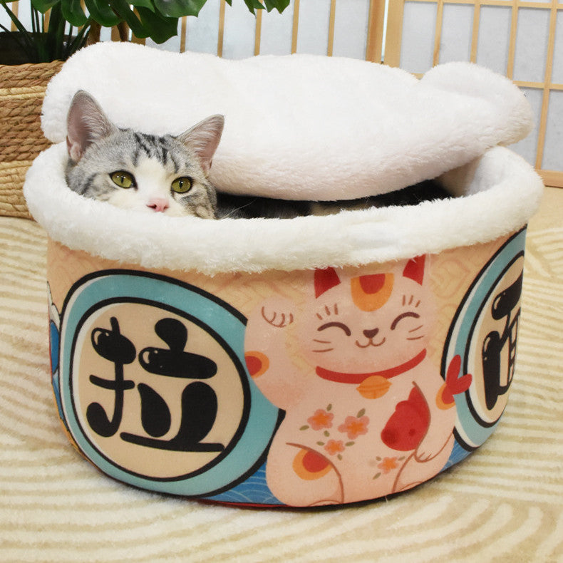 Pet Semi-enclosed Warm Plush Velvet Bed