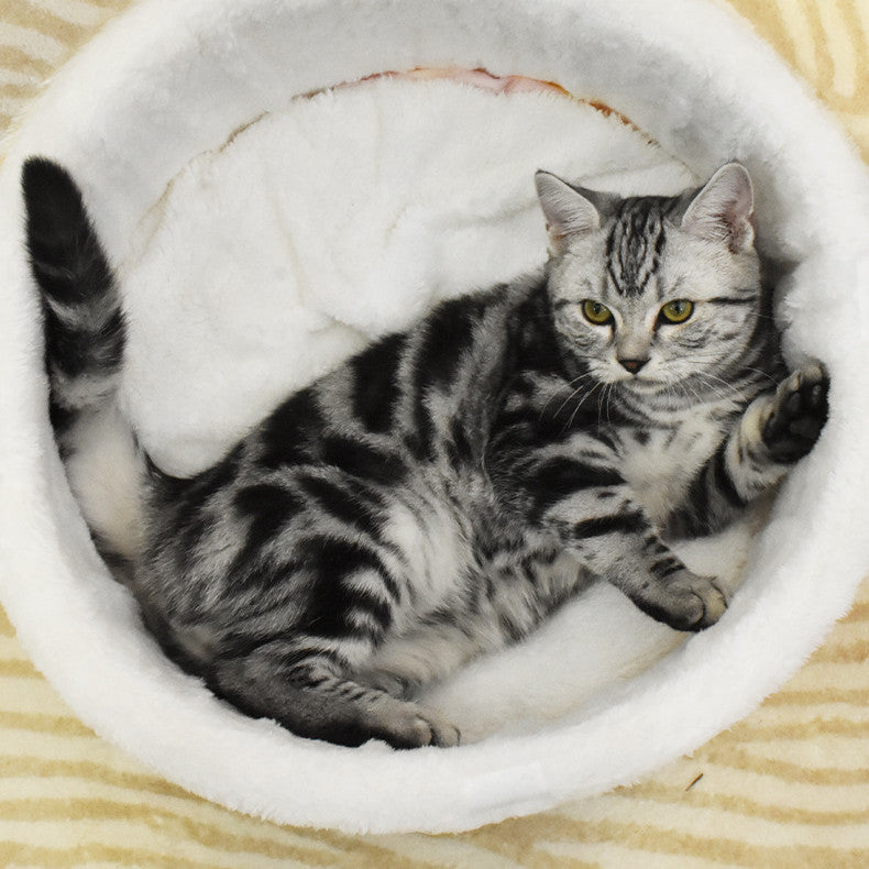 Pet Semi-enclosed Warm Plush Velvet Bed