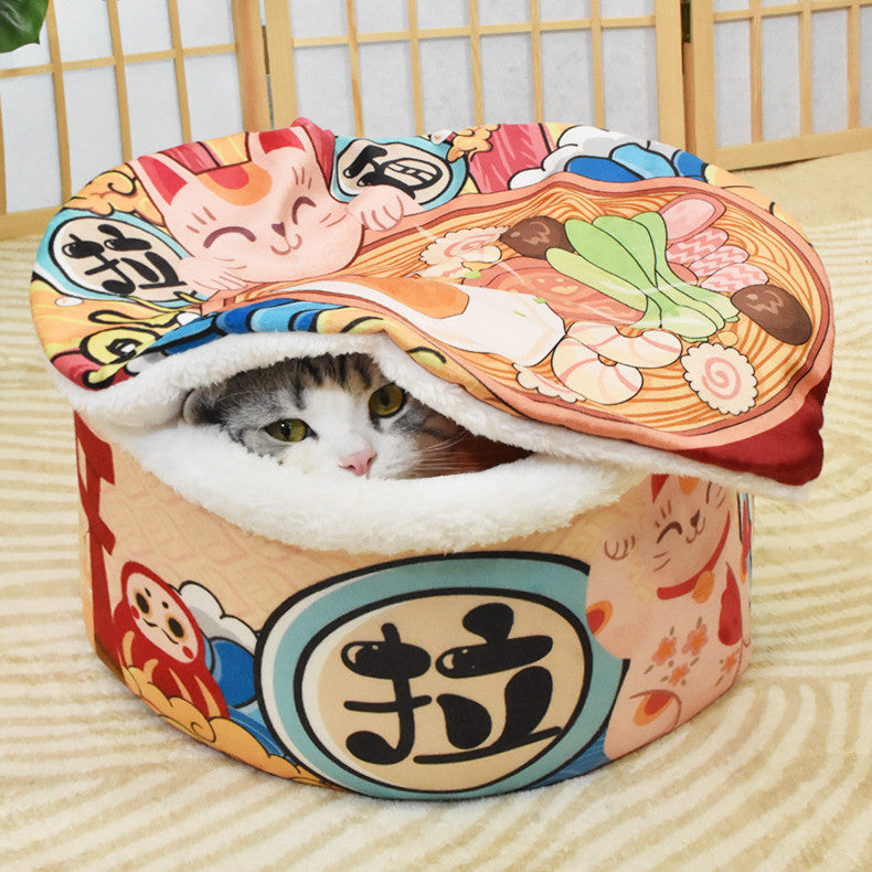 Pet Semi-enclosed Warm Plush Velvet Bed