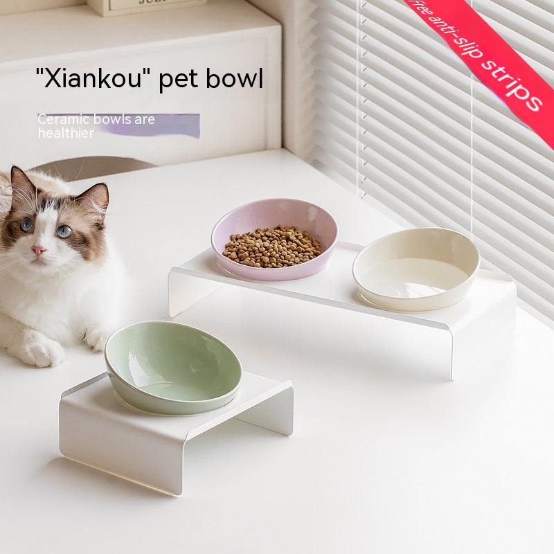 Ceramic Beveled Pet Cat Bowl