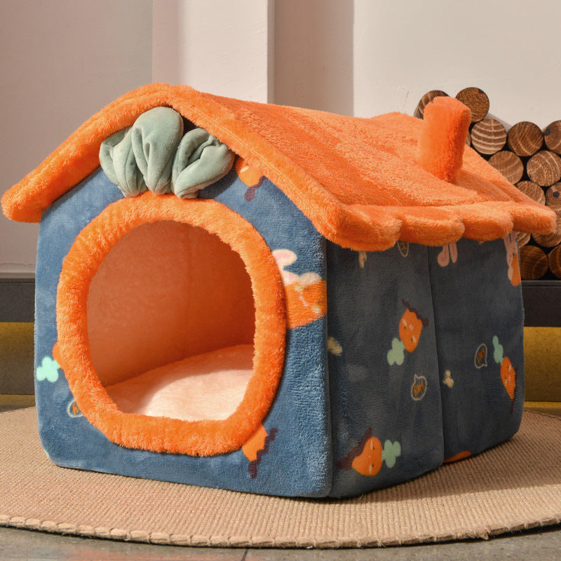 Thickened Pet Semi-closed Coral Fleece Bed