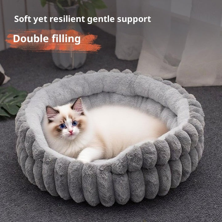 Straight Rabbit Plush Pet Round Bed