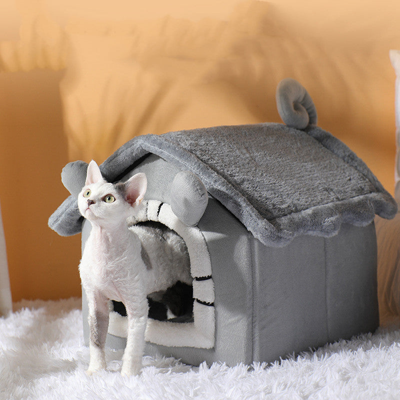 Thickened Pet Semi-closed Coral Fleece Bed