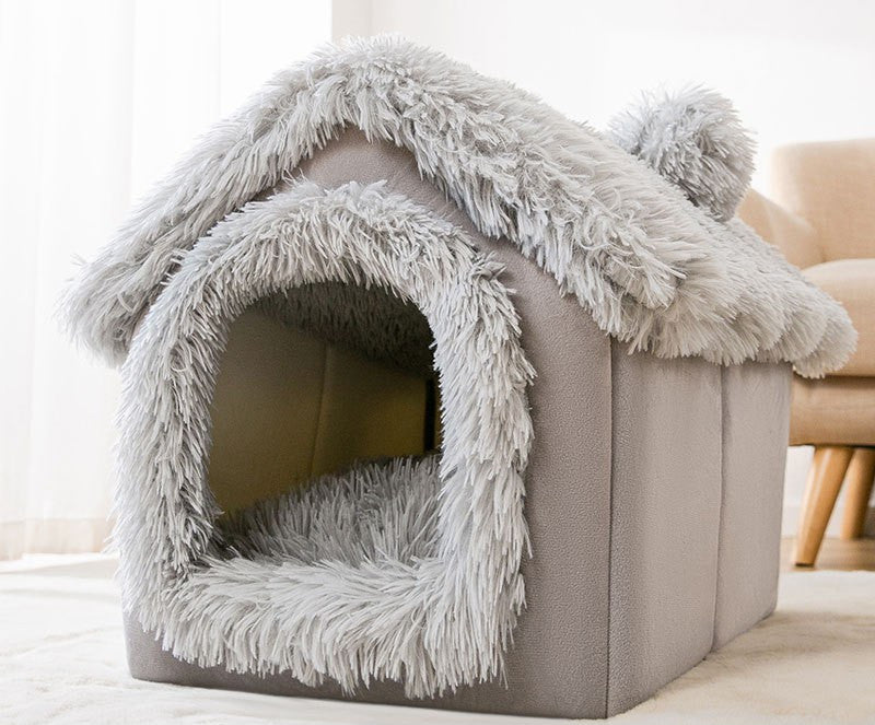 Thickened Pet Semi-closed Coral Fleece Bed