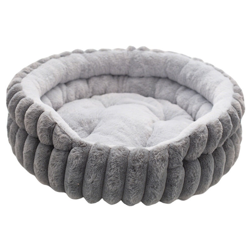Straight Rabbit Plush Pet Round Bed