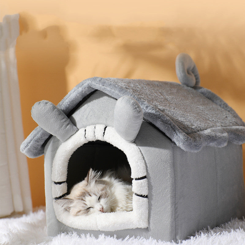 Thickened Pet Semi-closed Coral Fleece Bed